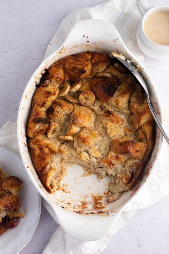 Banana Bread Pudding Served With Coffee