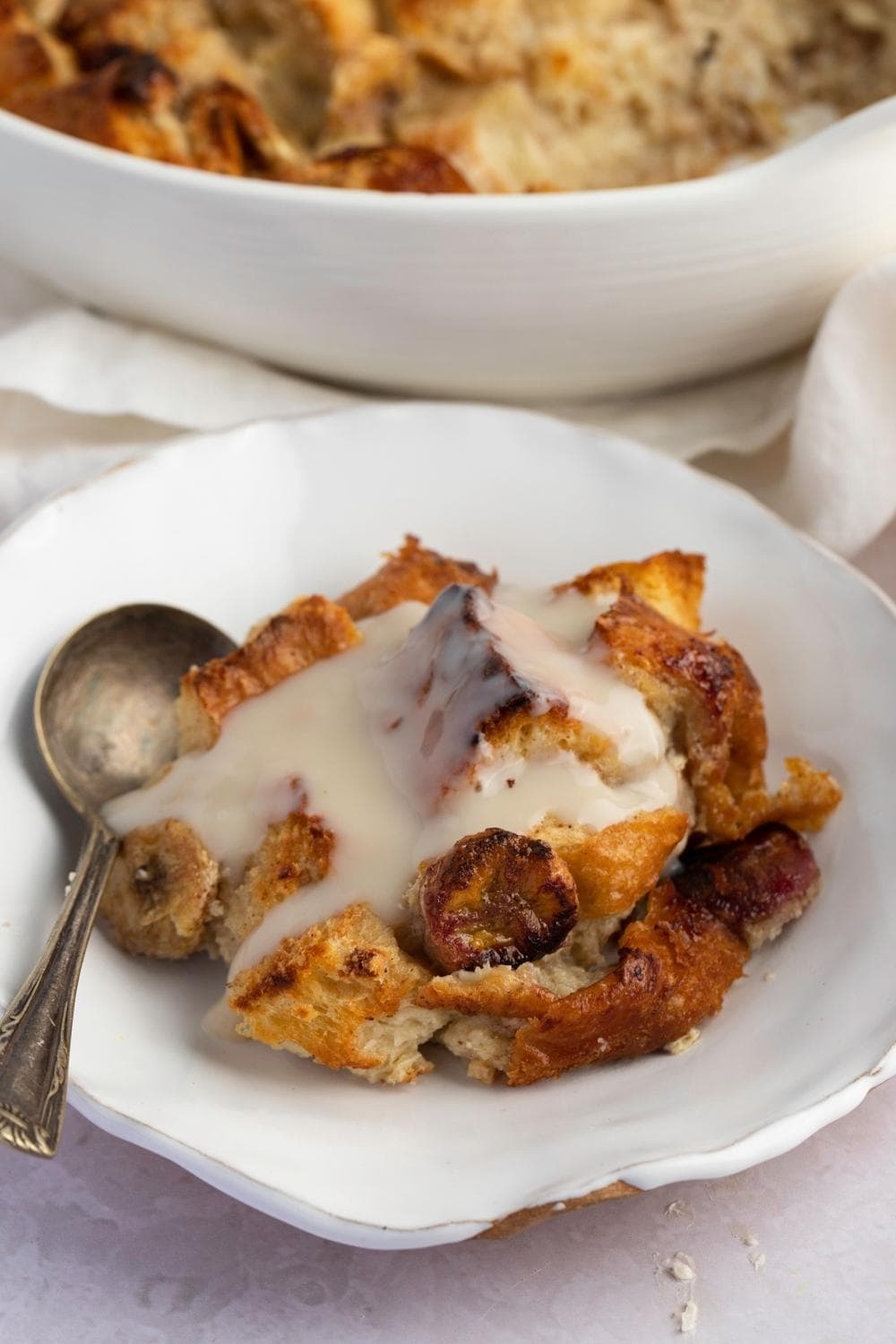 Banana Bread Pudding Served on a Plate