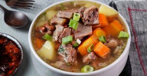 Beef and Vegetable Soup with Potatoes, Carrots, Beans and Onions