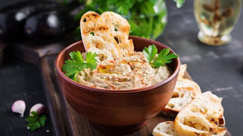 Bowl of Baba Ganoush Dip with Bread
