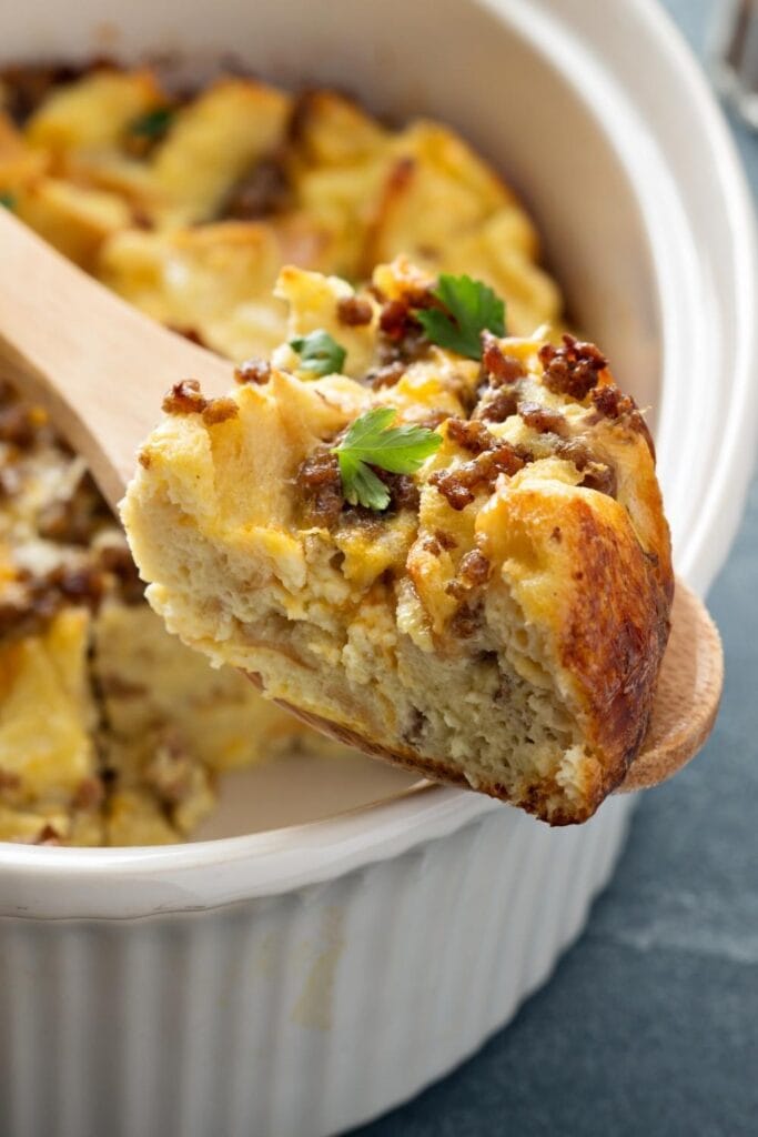 Breakfast Strata with Cheese and Sausage
