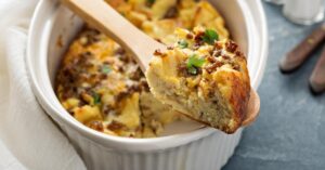 Breakfast Strata with Cheese and Sausage
