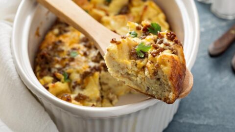 Breakfast Strata with Cheese and Sausage