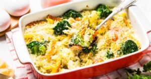 Broccoli and Pasta Casserole with Cheese and Carrots