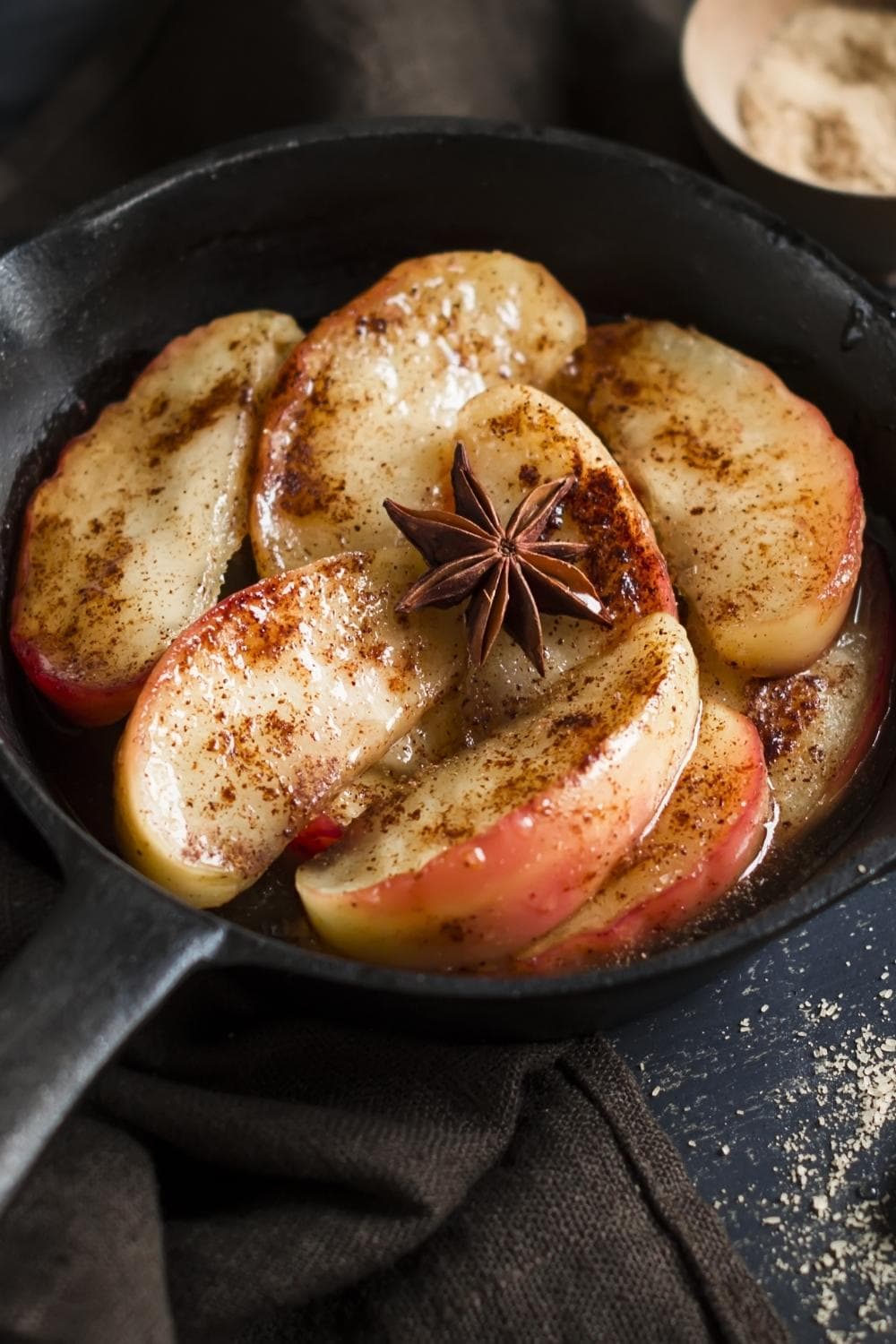 Caramelized Apples with Cinnamon in a Skillet