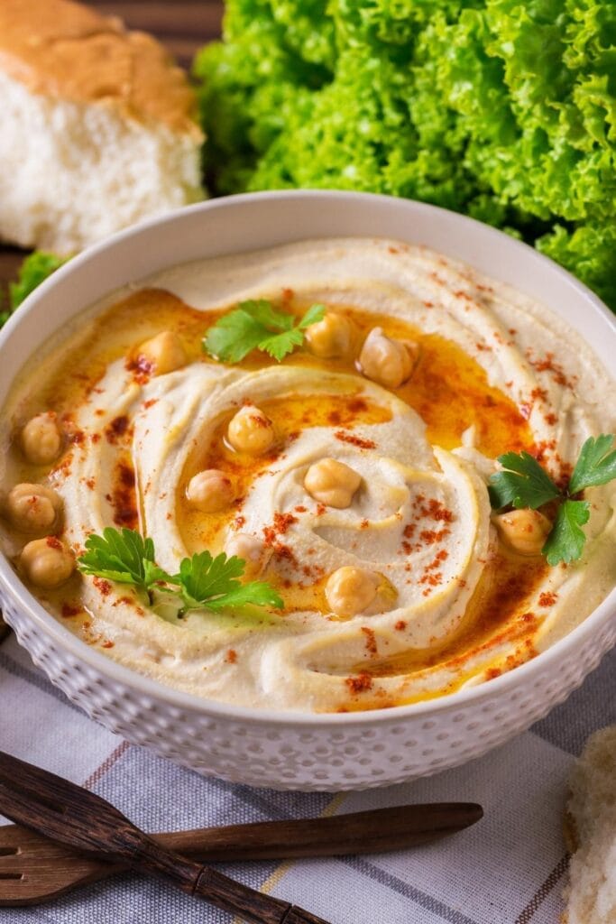 Chickpea Hummus in a White Bowl