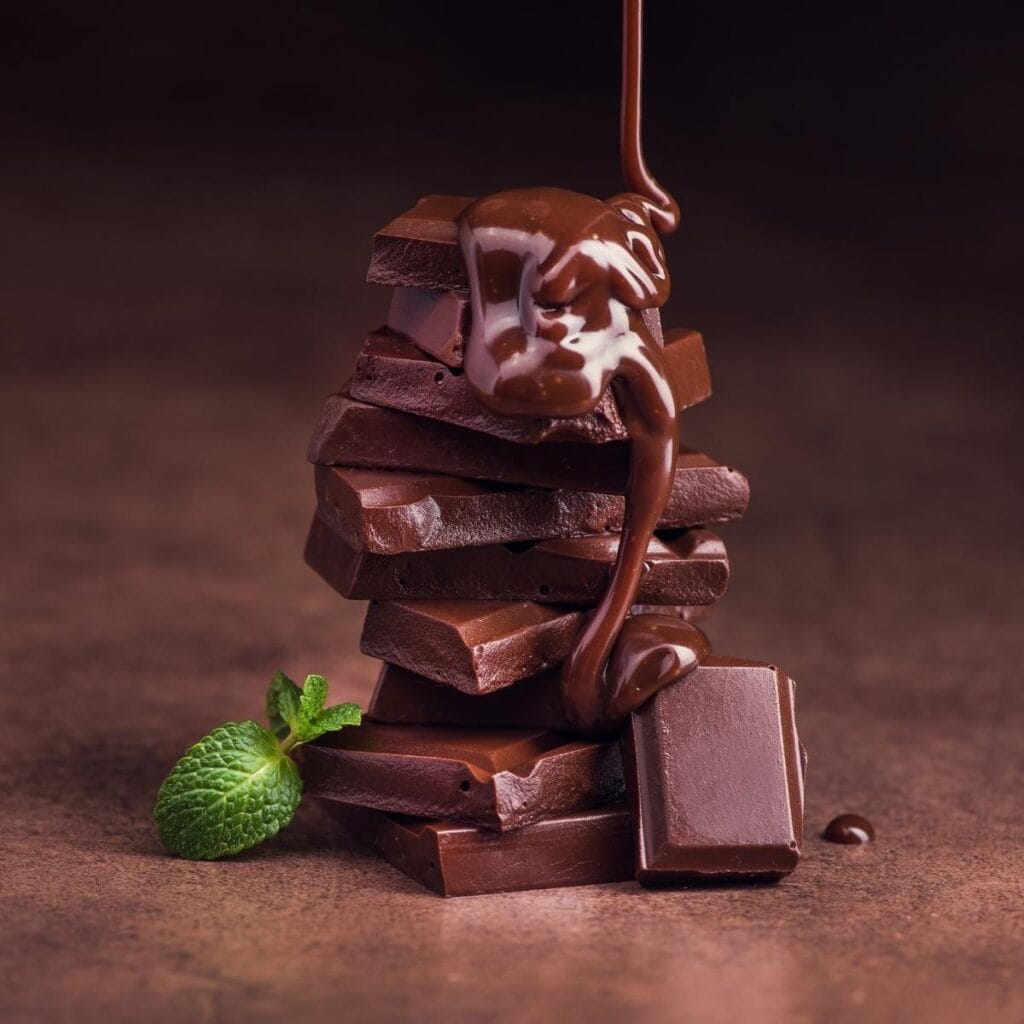 Chocolate Bars with Melted Chocolate and Mint