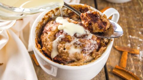 Cinnamon Roll in a Mug with Creamy Sauce