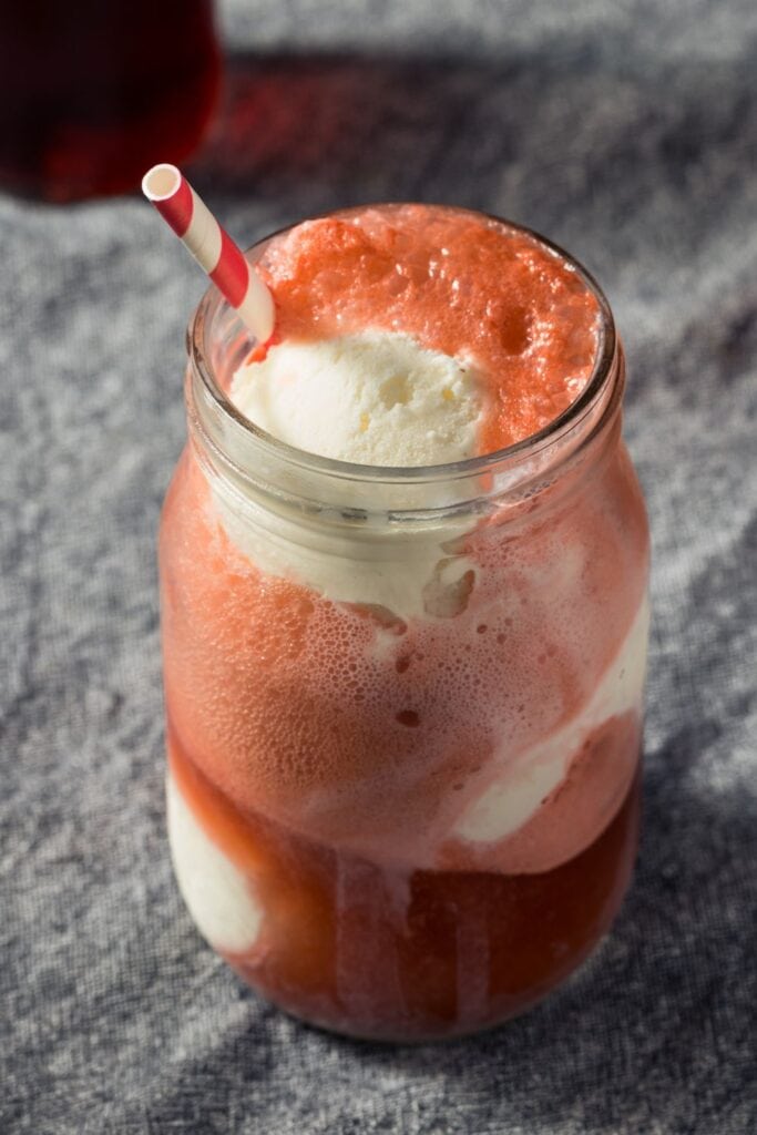 Cold Cherry Cola Ice Cream Float in a Glass Jar