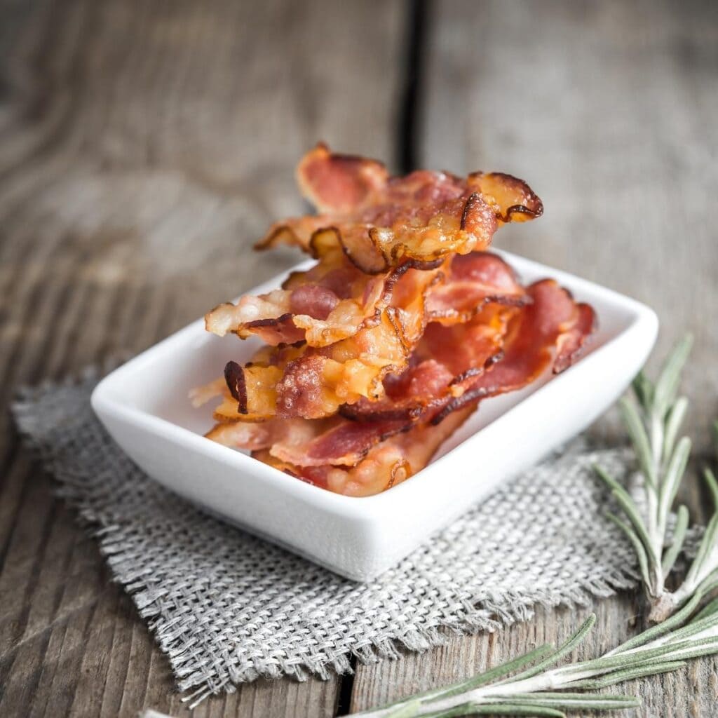 Crispy Bacon in a White Container