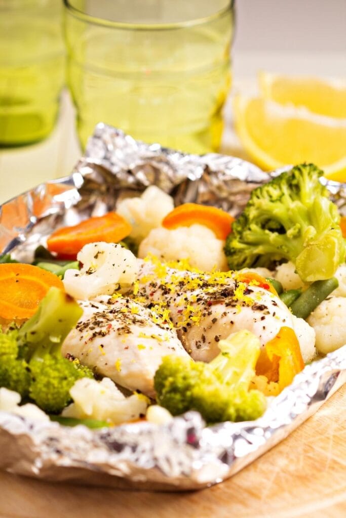 Foil Packet Lemon Chicken with Broccoli and Carrots