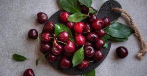 Fresh Organic Ripe Cherry Fruits with Leaves