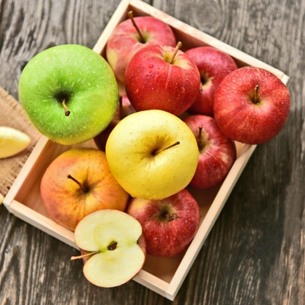 Fresh Organic Varieties of Yellow, Green and Red Apples