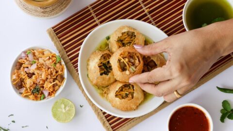 Fried Semolina Balls Stuffed with Spicy Potatoes or Pani Puri