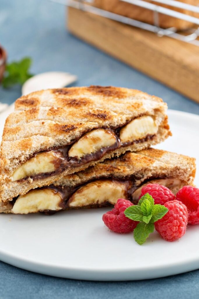 Grilled Peanut Butter and Banana Sandwich with Raspberries