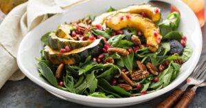 Healthy Fall Salad with Greens, Pomegranate and Acorn Squash