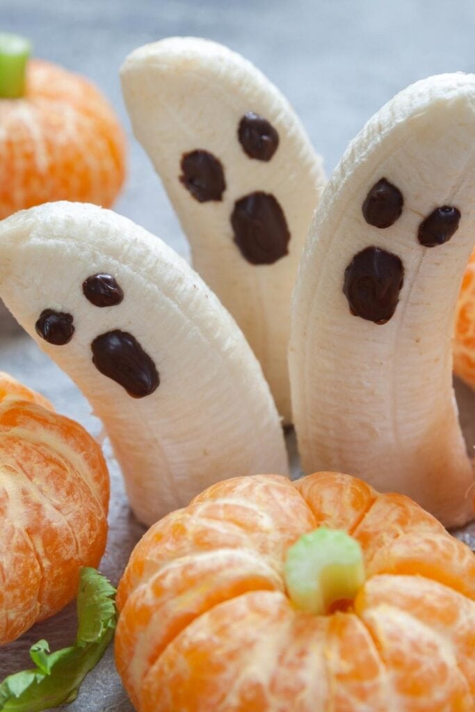 Healthy Halloween Fruit Treats with Bananas and Oranges