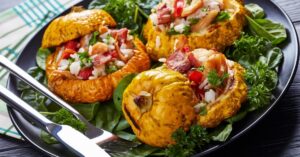 Healthy Stuffed Patty Pan Squash with Rice and Red Bell Peppers
