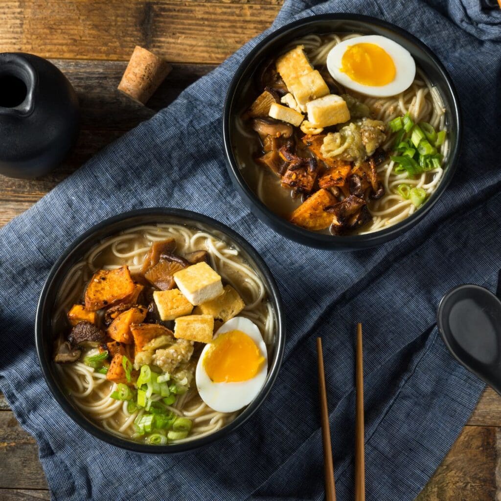 Healthy Vegan Ramen Noodles with Egg and Tofu