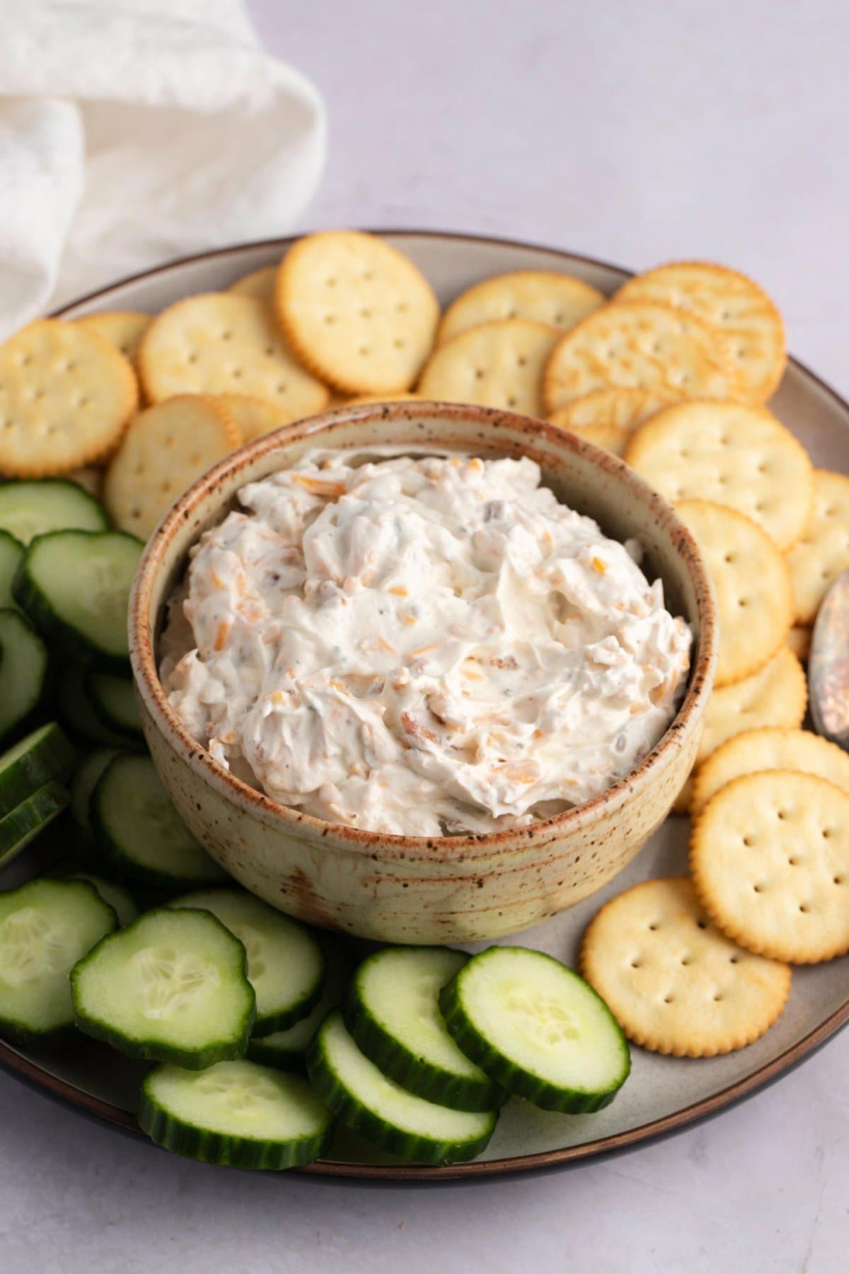 Hidden Valley Ranch Dip with Bacon & Cheddar Served with Crackers and Cucumbers