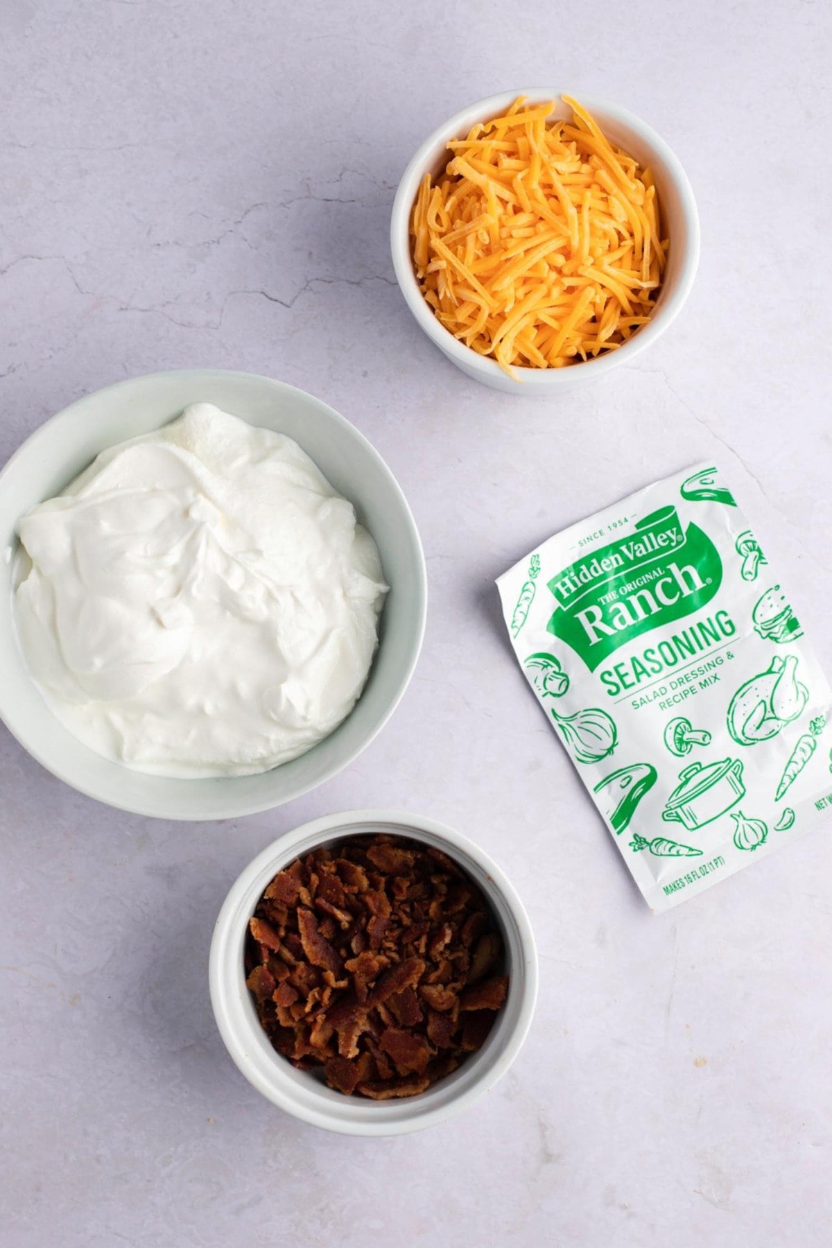 Hidden Valley Ranch Dip with Bacon & Cheddar Ingredients