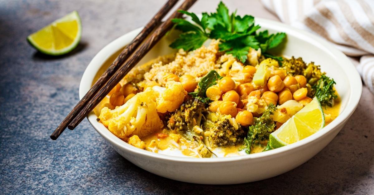 Homemade Chickpea Curry with Cauliflower, Quinoa, Kale and Broccoli