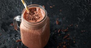 Homemade Chocolate Protein Shake in a Glass Jar