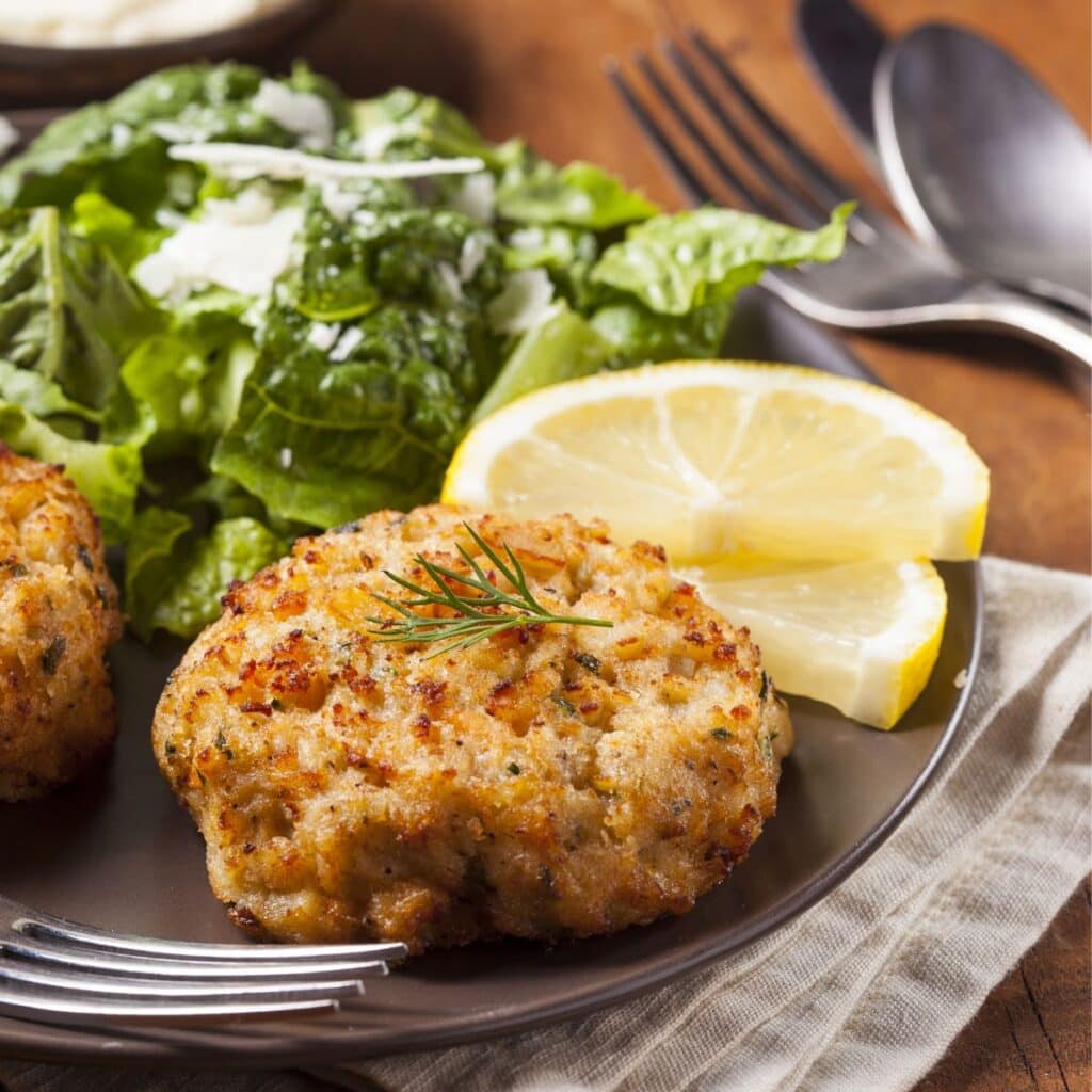 Homemade Crab Cakes with Lemon and Greens