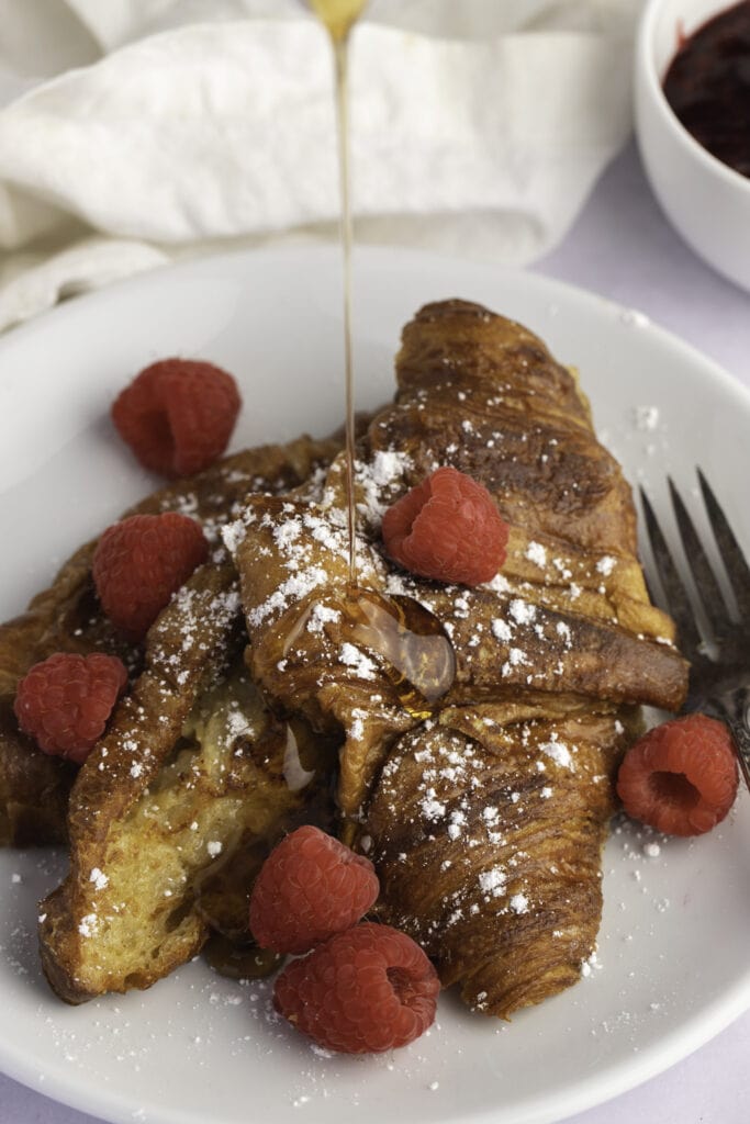 Homemade Croissant French Toast with Raspberries and Honey