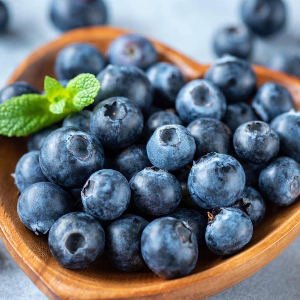 Homemade Fresh Blueberries in a Wooden Bowl