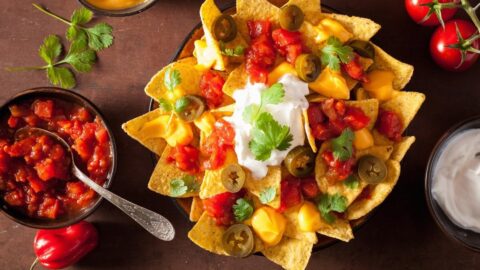 Homemade Loaded Nachos with Cheese, Salsa and Jalapenos