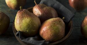 Homemade Organic Anjou Pears in a Wooden Bowl