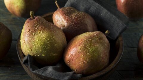 Homemade Organic Anjou Pears in a Wooden Bowl