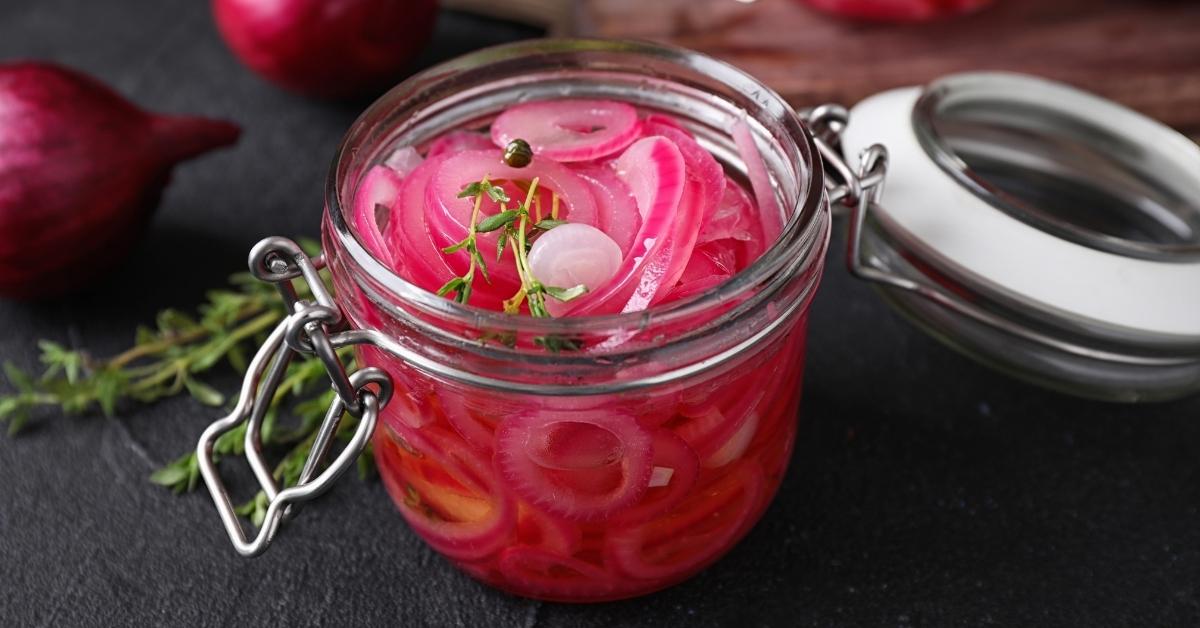 Homemade Pickled Red Onions in a Glass Jar