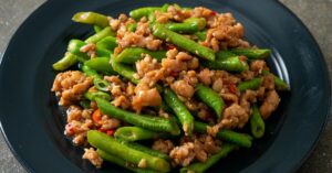 Homemade Stir-Fry Ground Pork with Green Beans and Pepper