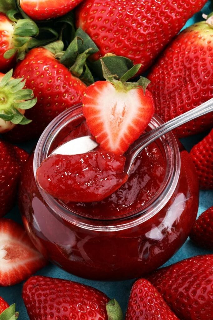 Homemade strawberry jam with fresh fruit
