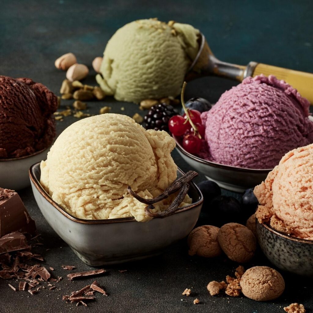 Homemade Sweet Ice Cream with Different Flavors