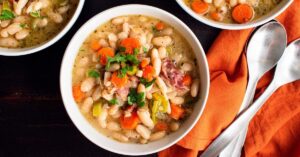 Homemade Vegan White Bean Soup with Carrots and Bacon
