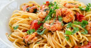 Homemade Whole Wheat Shrimp Pasta with Vegetables