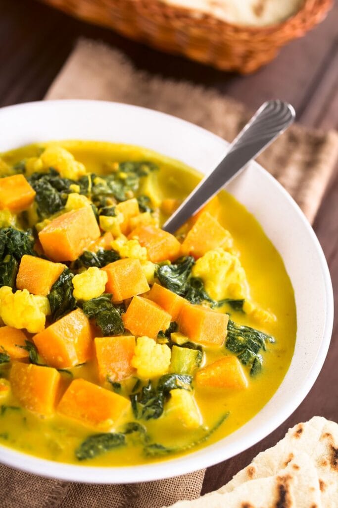 Indian Pumpkin Curry with Cauliflower and Spinach
