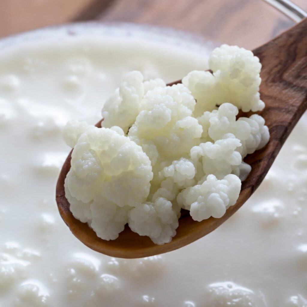 Wooden Spoon With Fresh Kefir