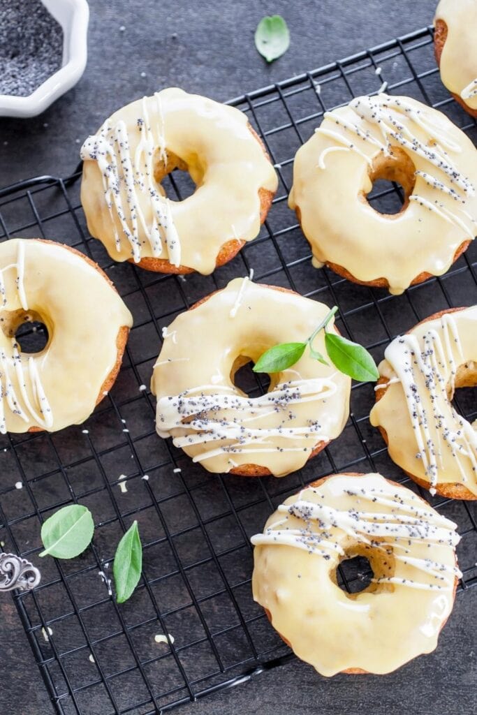 Lemon Donuts with Glaze and Poppy Seeds