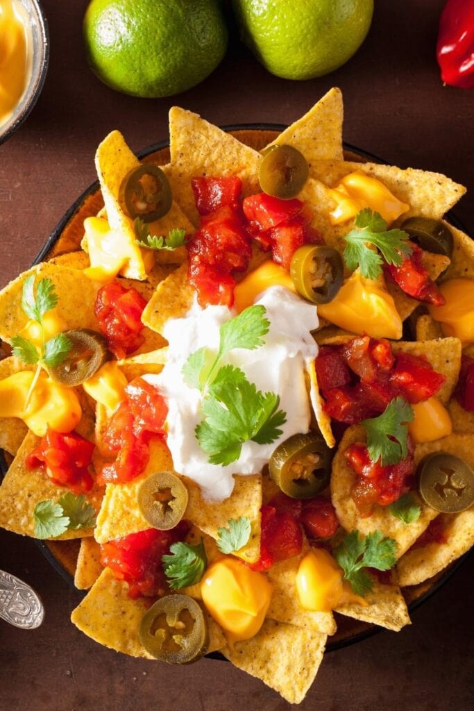 Loaded Nachos with Salsa, Cheese and Jalapenos