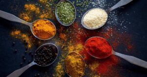 Organic Herbs and Spices: Black Pepper, Paprika, Thyme and Ground Ginger