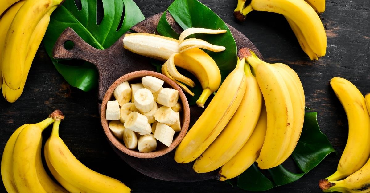 Organic Yellow Banana Slices in a Wooden Background