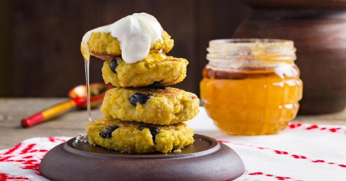 Pumpkin Millet Pancakes with Raisins and Honey
