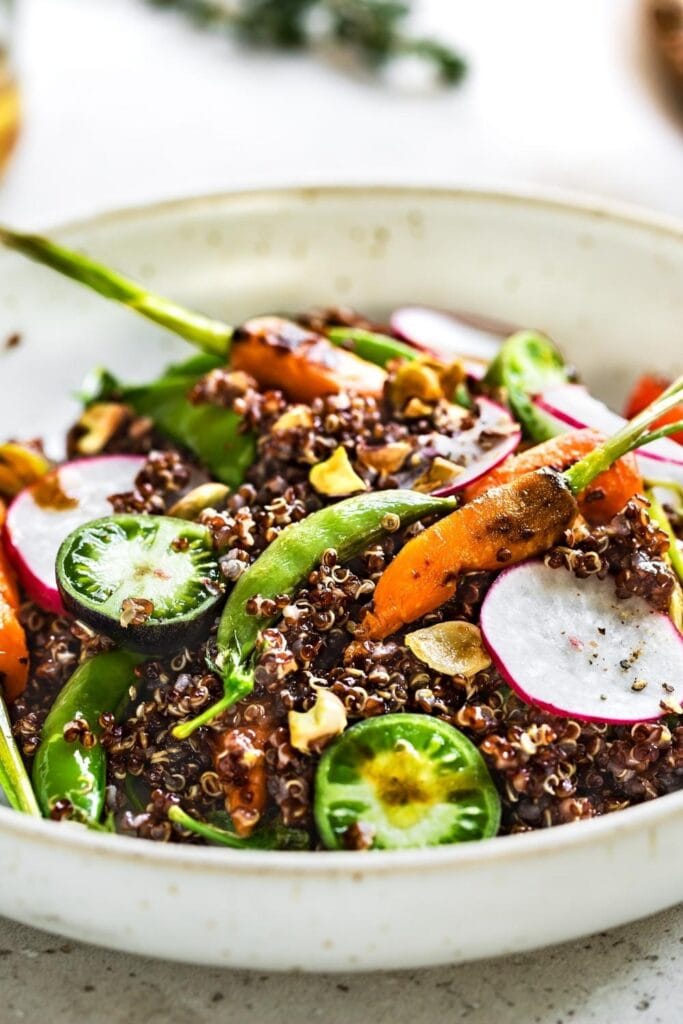 Quinoa Salad with Sugar Snap Peas, Tomatoes and Baby Carrots