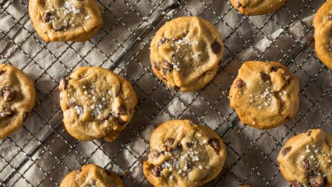 Salted Chocolate Chip Cookies in a Baking Rack