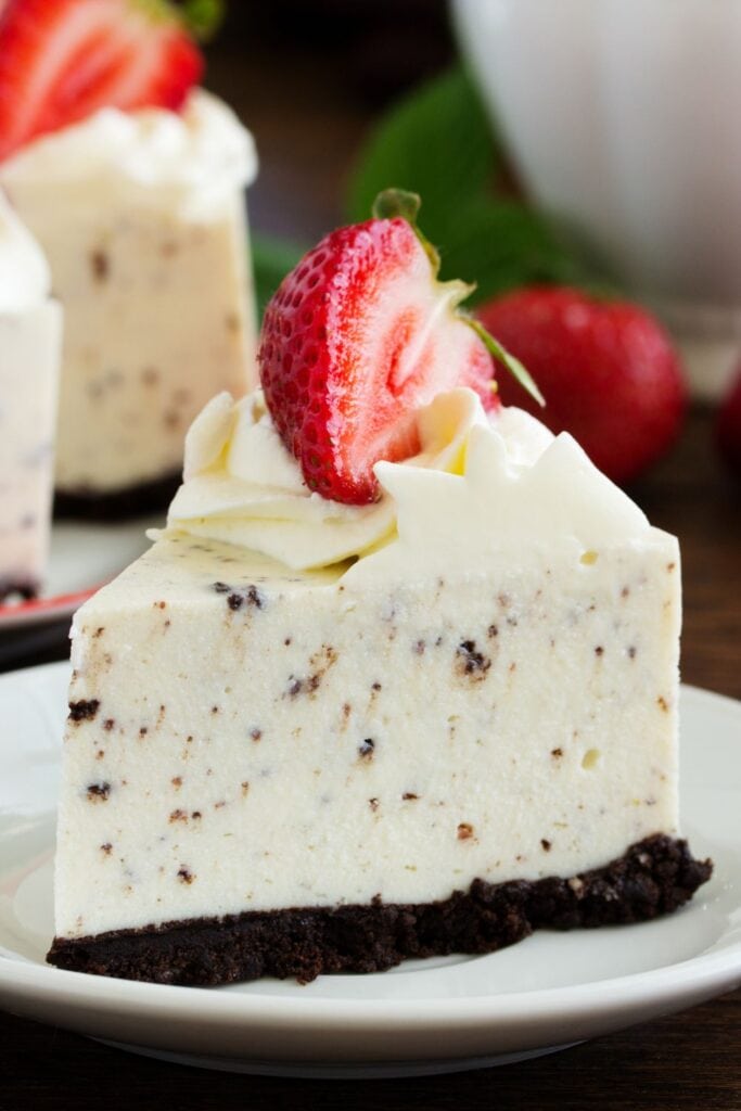 Slice of Oreo Cheesecake with Strawberry Topping