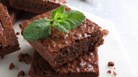 Sweet Homemade Fudgy Chocolate Brownies with Mint